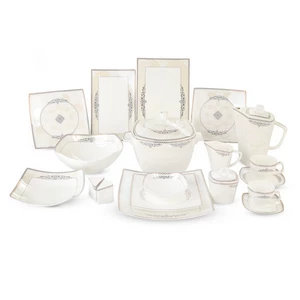 طقم سفرة، 60 قطعة، بورسلين، تايلاندى عالى الجوده - ابيض - ذهبى من كواليتير