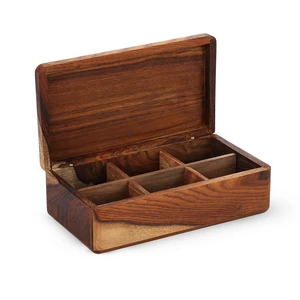 علبه شاى 6 اقسام  مستطيله، 24.5×13.5×8 سم، خشب طبيعى - خشبى