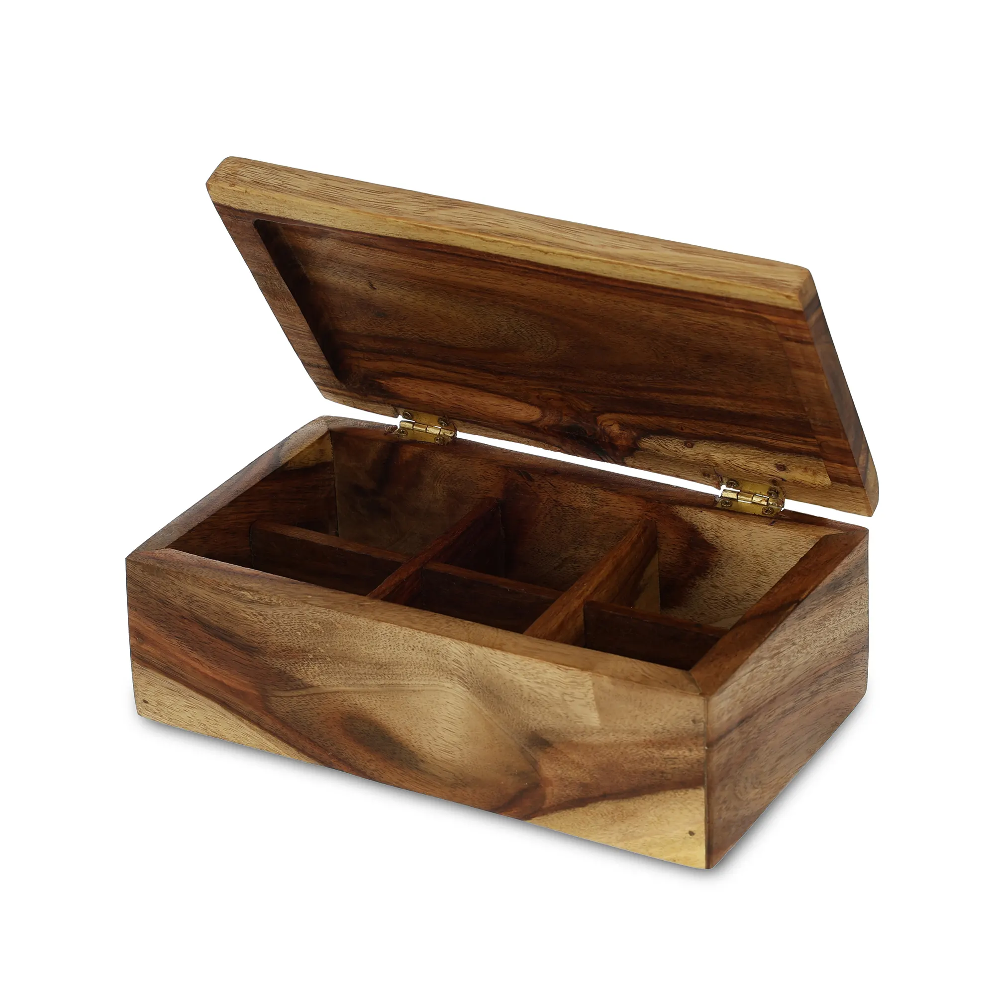 Tea Box with Cover, 6 Parts , Medium Size 25x14x9cm Natural Wood - Woody