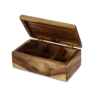 صندوق شاى 6 اقسام مستطيله، مقاس 25×14×9سم، خشب طبيعى - خشبى