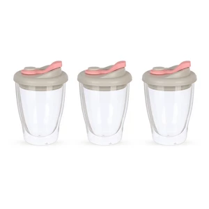 طقم اكواب زجاج مزدوج حرارى، 3 قطع بغطاء سيليكون، سعه 250مل