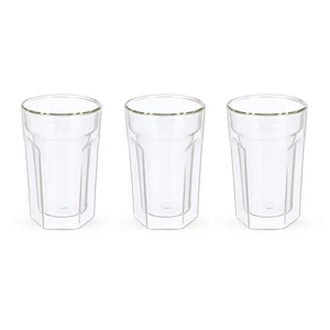 طقم اكواب زجاج مزدوج حرارى، 3 قطع، سعه 450 مل - مضلع