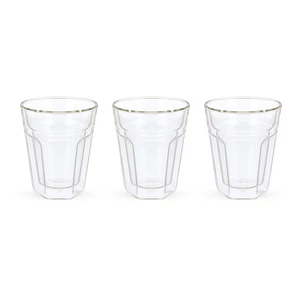 طقم اكواب زجاج مزدوج حرارى، 3قطع، سعه 250 مل - مضلع