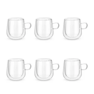 طقم اكواب، 6 قطع سعه 350 مل، زجاج مزدوج حرارى