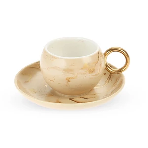 طقم فناجين قهوه، 12 قطعه ل 6 افراد، بورسلين - بيج رخامى