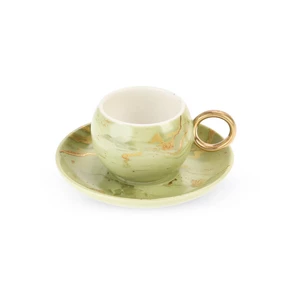 طقم فناجين قهوه، 12 قطعه ل 6 افراد، بورسلين - اخضر رخامى