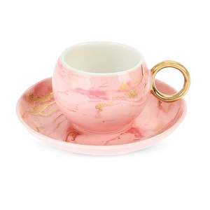 طقم فناجين قهوه، 12 قطعه ل 6 افراد، بورسلين - بينك رخامى