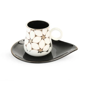 طقم فناجين قهوه، 12 قطعه ل 6 افراد، بورسلين - أسود مع أبيض و دهبي