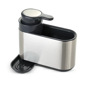 مضخه صابون مع حامل للمطبخ، ستانلس ستيل - لون فضى