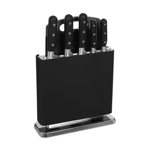 طقم سكاكين ستانلس ستيل بيد بلاستيك 5 قطع مع حامل ولوح تقطيع - اسود
