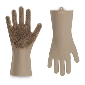 طقم قفازات لتنظيف الاطباق، قطعتين، سيليكون - رمادى 