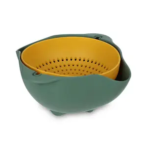 مصفاه قابله للدوران مع بوله بيد، دائريه مقاس 28× ارتفاع 10سم، بلاستيك - اخضر مطفى مع اصفر 