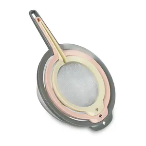 طقم مصفاه عالى الجوده، 3 قطع، ستانلس ستيل بيد بلاستيك - الوان متعدده 