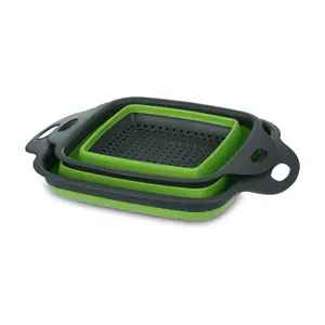 طقم مصفاة، قطعتين، بلاستيك مع سيليكون - رمادى مع اخضر 