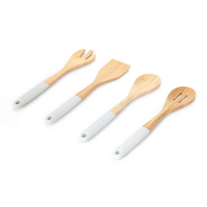 طقم أدوات توزيع، 4 قطع، خشب بيد سيليكون - ابيض