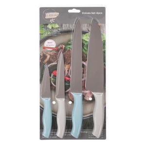 طقم سكاكين المطبخ، 4 قطع، ستانلس ستيل بيد بلاستيك - الوان متعدده