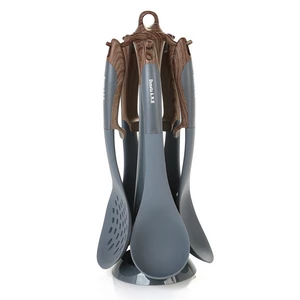 طقم أدوات الطبخ، 5 قطع مع حامل، سيليكون عالى الجوده - رمادى