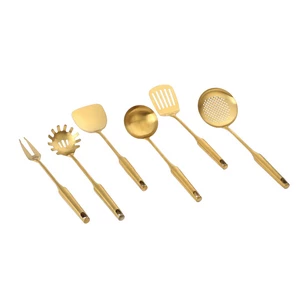طقم أدوات الطبخ، 6 قطع مع حامل، ستانلس ستيل - ذهبى