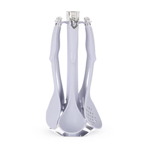 طقم أدوات الطهى 6 قطع سيليكون بيد بلاستيك  مع حامل - لون موف 