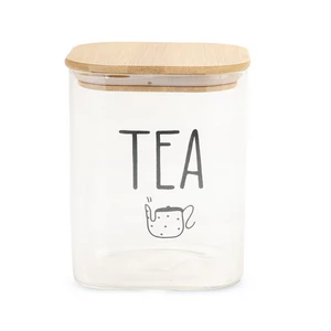 برطمان تخزين شاى  مربع، زجاج مع غطاء خشب - شفاف