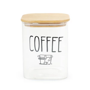 برطمان تخزين قهوه مربع، زجاج مع غطاء خشب - شفاف