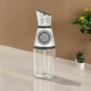 Smart Oil and Vinegar Bottle, Glass with Silicone - Transparent with Grey