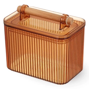 باولو حافظه طعام بغطاء، سعة 900مل، اكريليك مخطط بيد خشب - عسلى من ويلينى