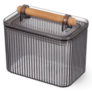 باولو حافظه طعام بغطاء، سعة 900مل، اكريليك مخطط بيد خشب - رمادى من ويلينى