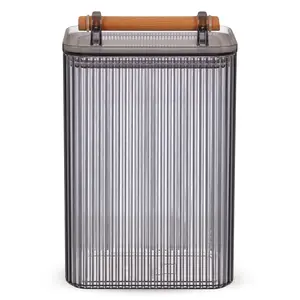 باولو حافظه طعام بغطاء، سعة 2100مل، اكريليك مخطط بيد خشب - رمادى من ويلينى