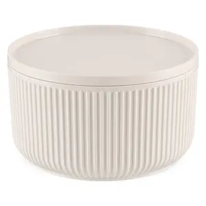 بيرلى طقم بولات حافظه للطعام، 3 قطع مع اغطيه (650-1300-2300مل)، دائرى مخطط - ابيض مطفى