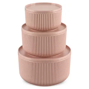 بيرلى طقم بولات حافظه للطعام، 3 قطع مع اغطيه (650-1300-2300مل)، دائرى مخطط - بينك مطفى