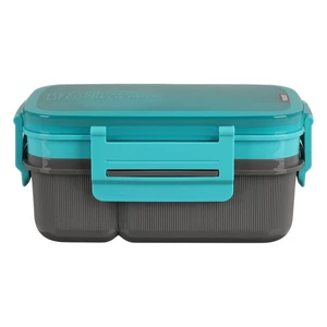 لانش بوكس، دورين مع ملعقه وشوكه، تصميم مخطط، بلاستيك عالى الجوده - رصاصى مع ازرق