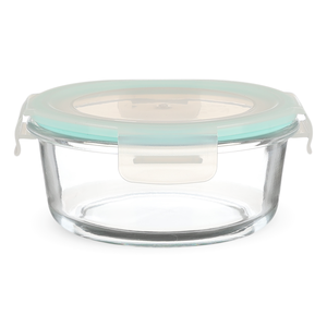 Food Container , Round Shape 650ml D:15x6.5cm, Tempered Glass with Plastic Cover - Transparent