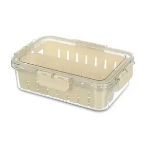 علبة ثلاجه مستطيله، مع غطاء وسلة تصفيه داخليه قسمين، مقاس  24×18×6سم، اكريليك - شفاف