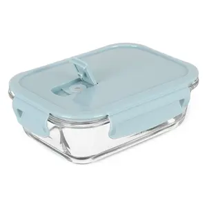 طقم حافظات طعام، 3 قطع، زجاج حرارى بغطاء بلاستيك محكم الغلق - ازرق