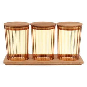 طقم حافظات طعام، 3 قطع اكريليك باغطيه خشبيه (3×800مل)، عسلي من ويلينى