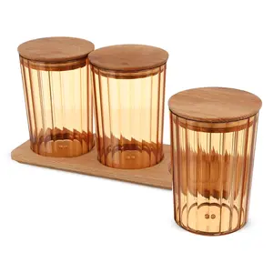 طقم حافظات طعام، 3 قطع اكريليك باغطيه خشبيه (3×800مل)، عسلي من ويلينى