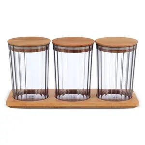 طقم حافظات طعام اكريليك باغطية خشبية 3 قطع ويليني، (3×800مل) - رمادي