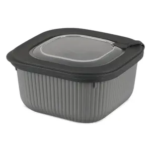 طقم حافظات طعام، 3 قطع مع اغطيه، مربع، بلاستيك مع سليكون - رمادى مطفى