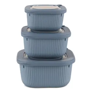 طقم حافظات طعام، 3 قطع مع اغطيه، مربع، بلاستيك مع سليكون - كحلى مطفى