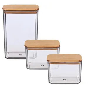 طقم حافظات طعام، 3 قطع اكريليك باغطيه خشبيه (2×900مل+ 2100مل)، رمادى من ويلينى