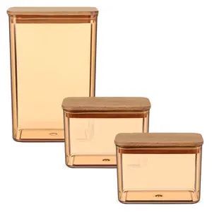 طقم حافظات طعام، 3 قطع اكريليك باغطيه خشبيه (2×900مل+ 2100مل) - عسلى من ويلينى