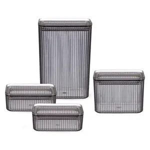 Willini Food Jar Set, 4 Pieces (2x400ml,900ml,2100ml), Lines Design, Acrylic  - Grey