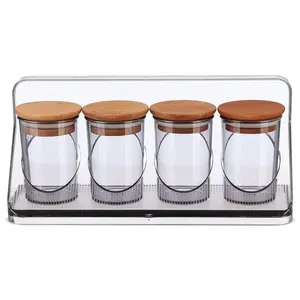 انيسيا طقم توابل، 4 قطع (4×100مل )مع حامل، اكريليك بغطاء خشب - رمادى من ويلينى