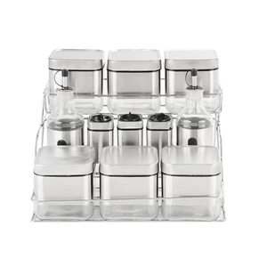 طقم توابل مربع، 11 قطعه مع حامل، درجتين ستانلس ستيل مع زجاج - فضى