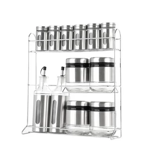 طقم توابل دائرى، 12 قطعه مع حامل، ستانلس ستيل مع زجاج - فضى