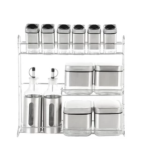 طقم توابل مربع، 12 قطعه مع حامل،  ستانلس ستيل مع زجاج - فضى