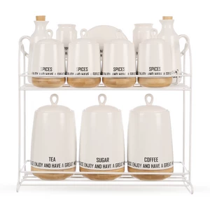 طقم توابل، 12 قطعه مع حامل، بورسلين عالى الجوده بقاعده خشبيه - ابيض