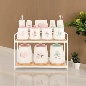Spices Set, 12 Pieces with Stand, Porcelain with Metal Stand, Love - White with Multi Colors