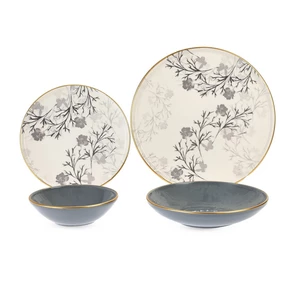 طقم عشاء، 24 قطعه ل 6 افراد، بورسلين، تركى - رمادى